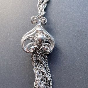 Cute silver upside heart with fringe necklace